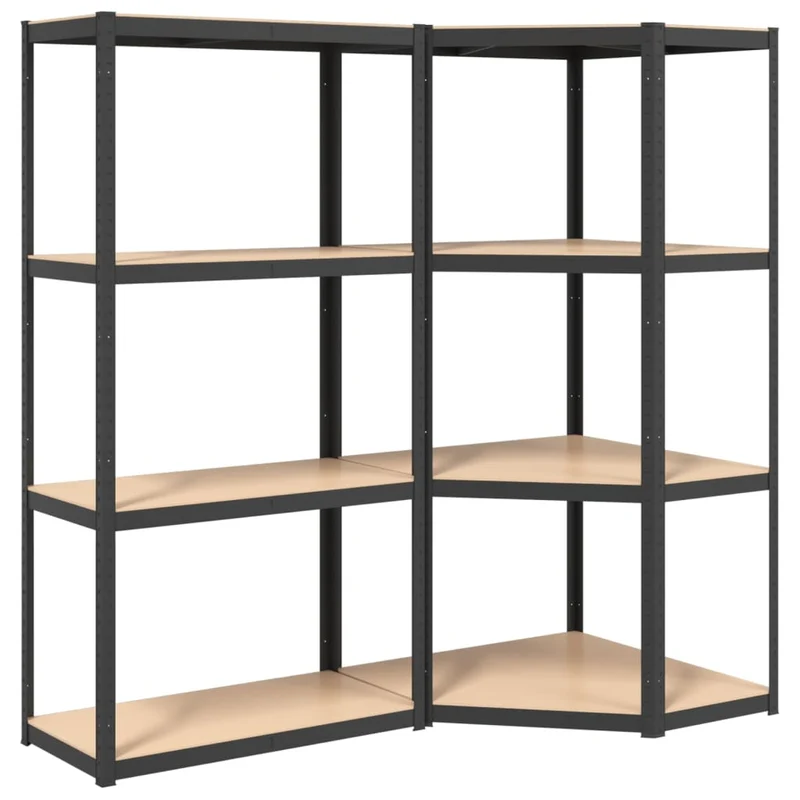 Set 2 pezzi Scaffali Mensole 4 Strati Antracite in Acciaio e Legno Multistrato