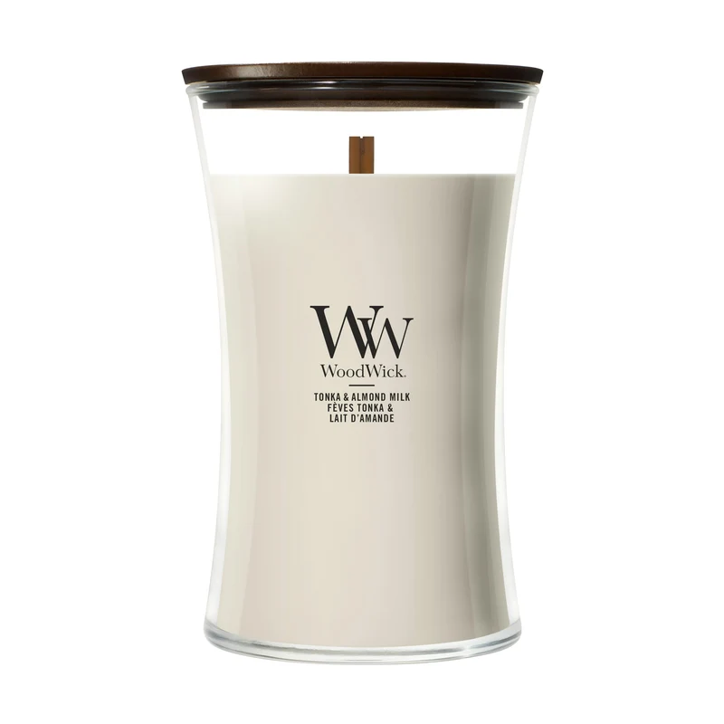 Candela Tonka & Almond Milk clessidra grande 609g Neutri WoodWick