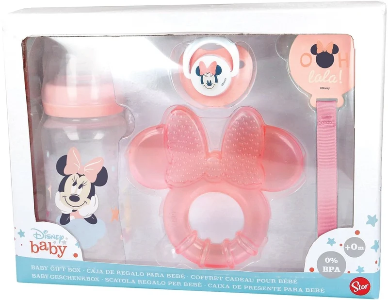 STOR Set 4 Pezzi Disney Minnie per bambini senza BPA con biberon ciuccio