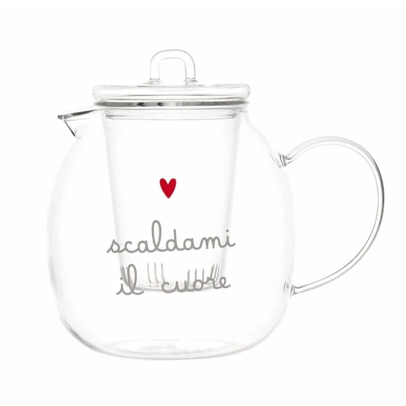 Simple Day - Teiera in vetro 1000 ml con scritta Scaldami il cuore