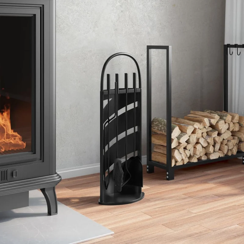 Set Attrezzi per Camino Caminetto Kit 5 pz 23x15x66 cm in Acciaio Colore Nero