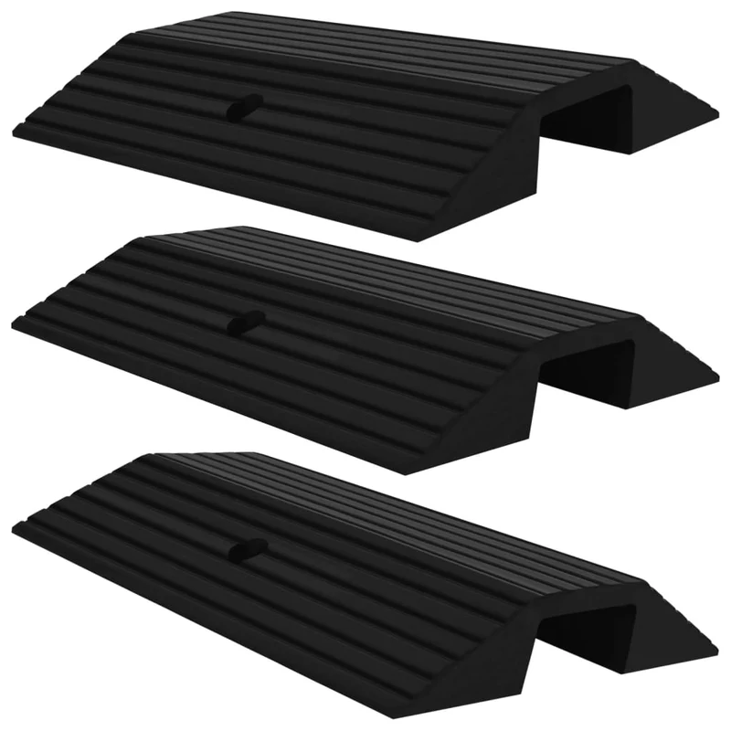 Rampe per Soglia a Ponte Nere in Gomma Superficie Antiscivolo 3pz 49x40x8 cm