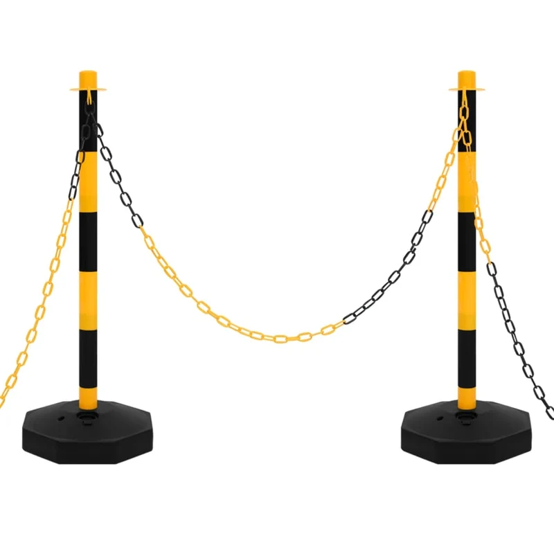 Set di Pali Stradali con Catena in Plastica Giallo e Nero di 10m 90cm Catena 10m