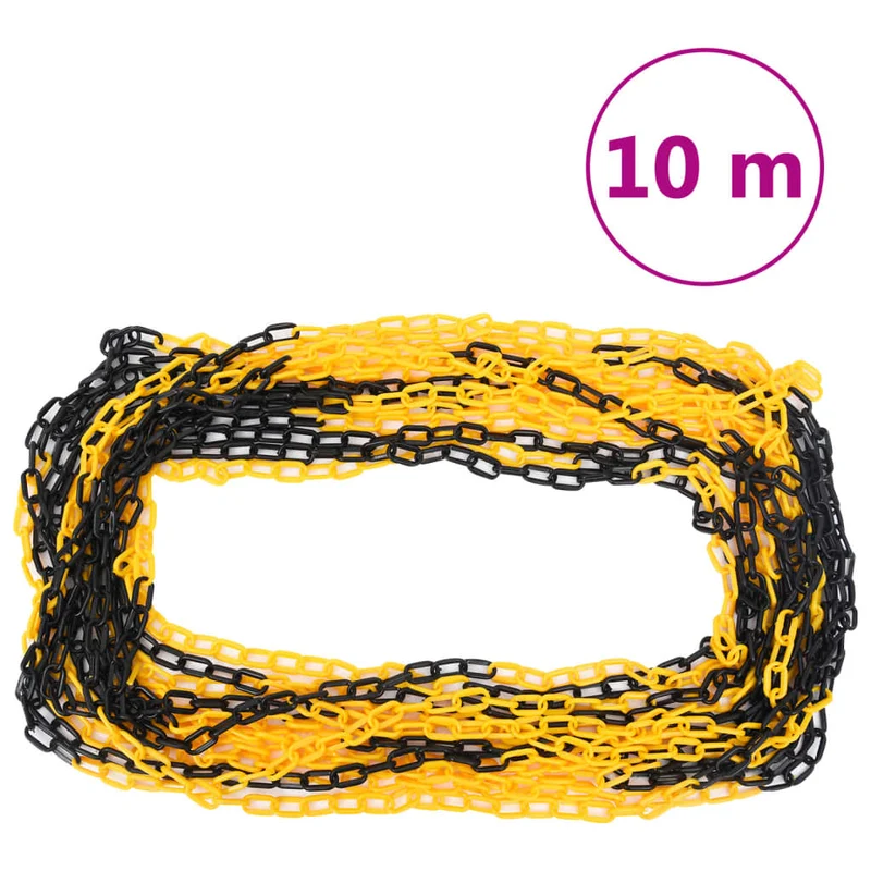 Set di Pali Stradali con Catena in Plastica Giallo e Nero di 10m 90cm Catena 10m