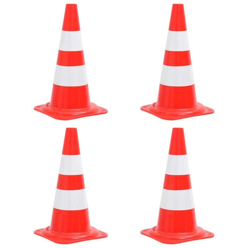 Set Coni Segnaletici Stradali Riflettenti 4 Pezzi Rosso Bianco 50cm per Esterno