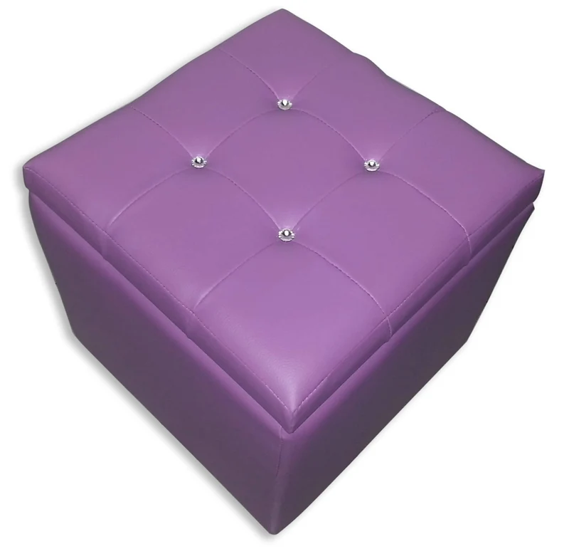 Cubo Pouf Contenitore in Similpelle e Cristalli Renier Lilla