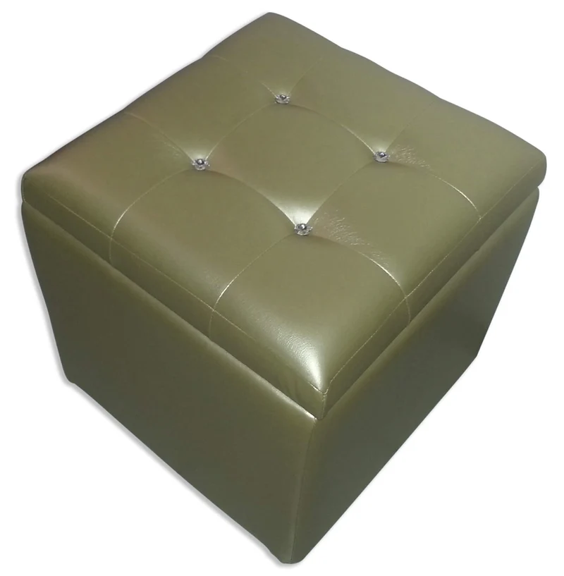 Cubo Pouf Contenitore in Similpelle e Cristalli Renier Oro