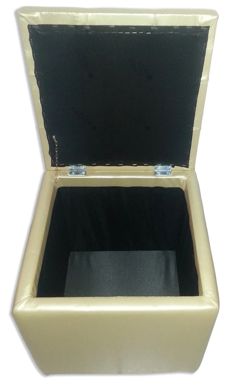 Cubo Pouf Contenitore in Similpelle e Cristalli Renier Oro