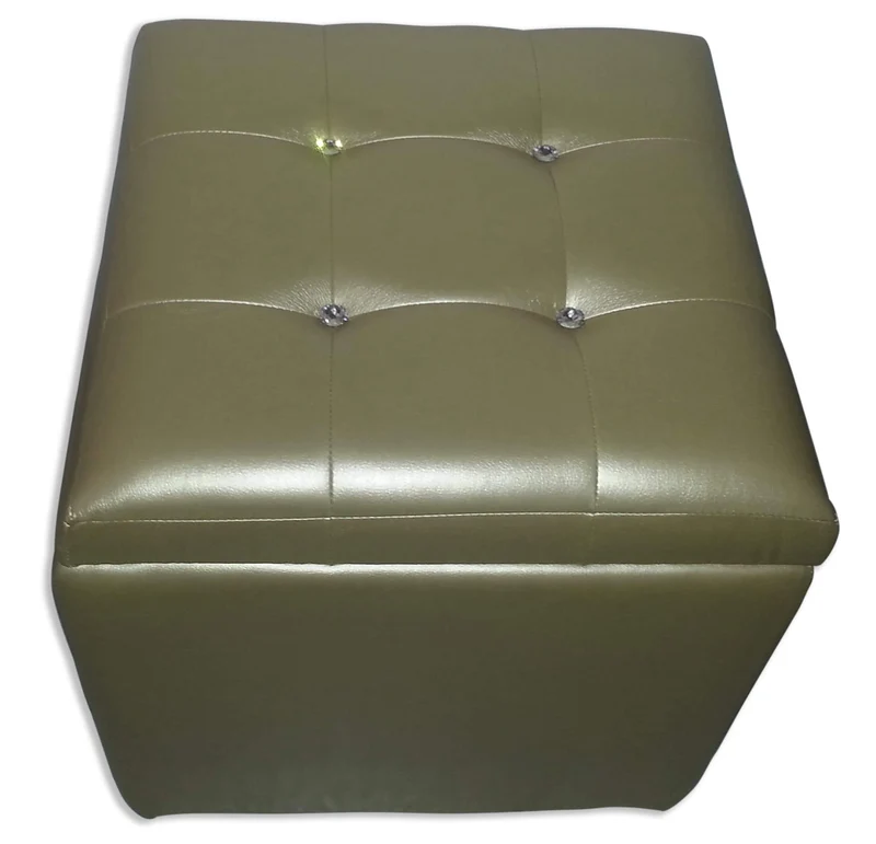 Cubo Pouf Contenitore in Similpelle e Cristalli Renier Oro