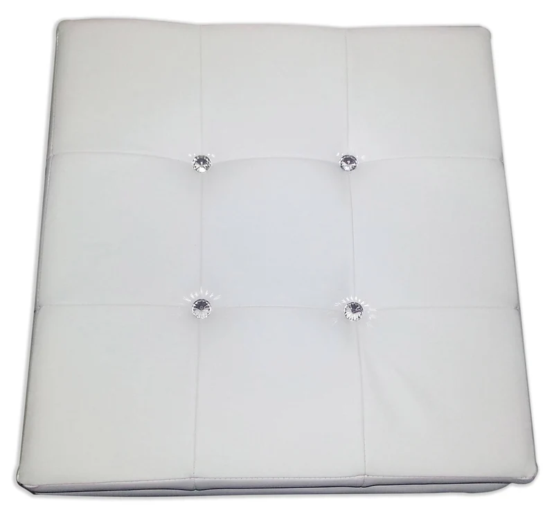 Cubo Pouf Contenitore in Similpelle e Cristalli Renier Bianco