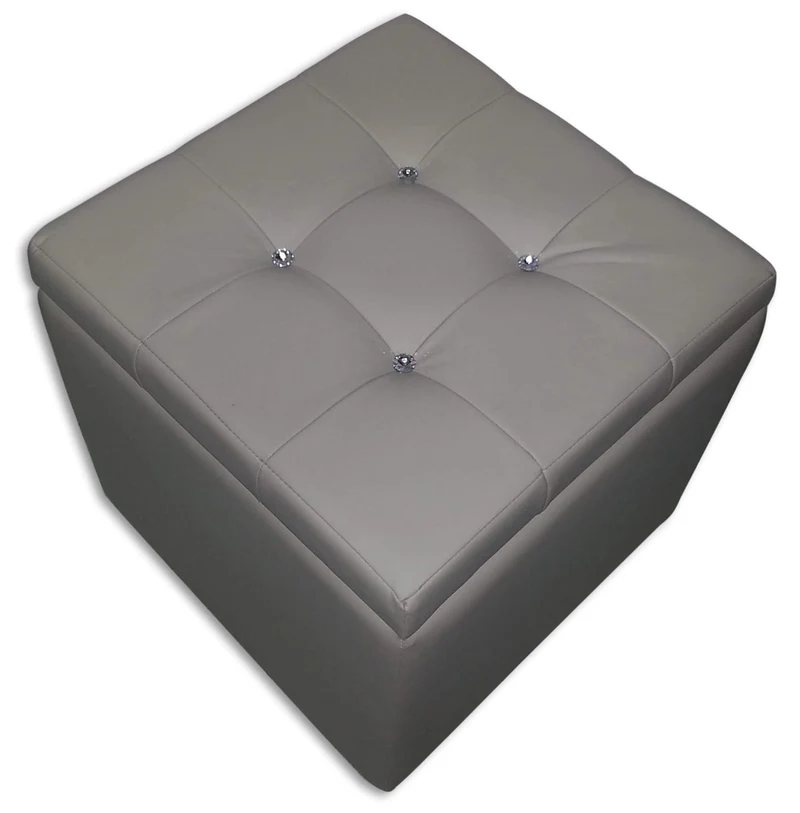 Cubo Pouf Contenitore in Similpelle e Cristalli Renier Tortora
