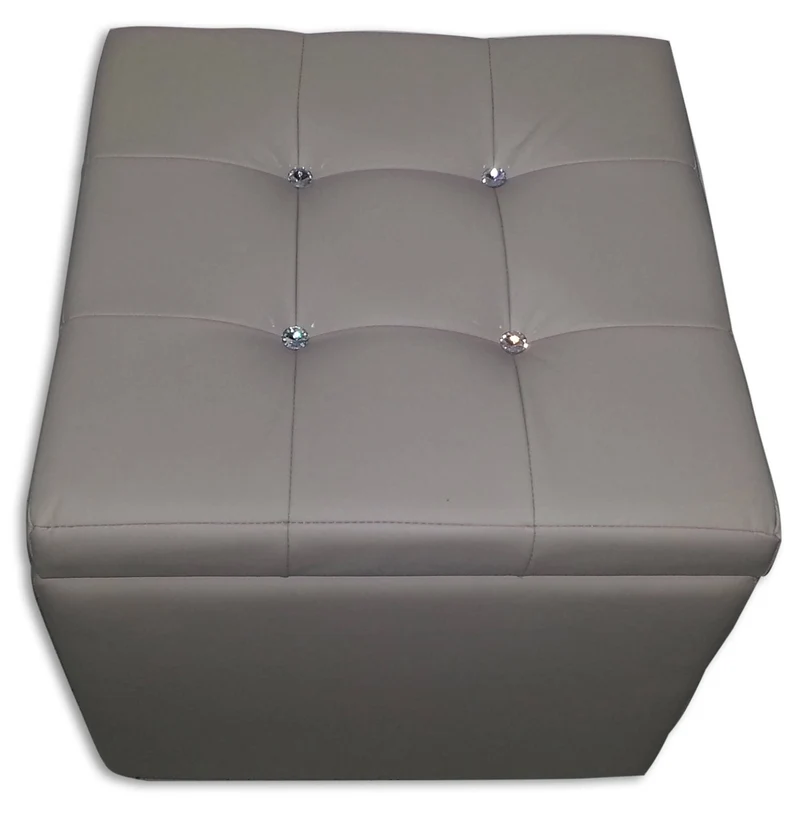 Cubo Pouf Contenitore in Similpelle e Cristalli Renier Tortora