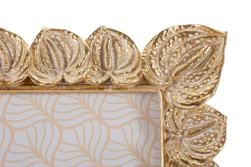Cornice Anthurium 20,5x2x26 cm in Resina e Vetro Oro