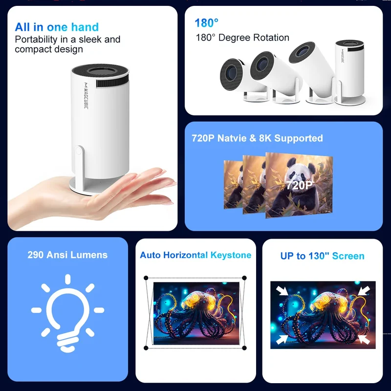 Mini Beamer 720P – Compact met WiFi 6 en Bluetooth