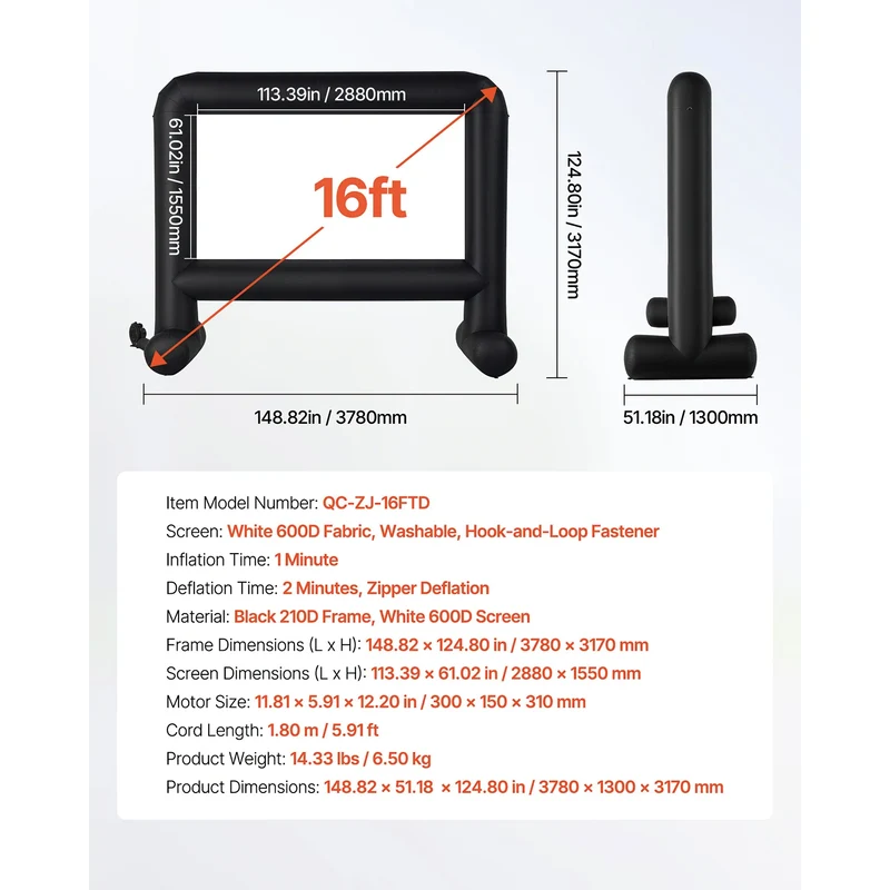 Opblaasbaar Projectiescherm – Outdoor met Blower en 16:9 Scherm