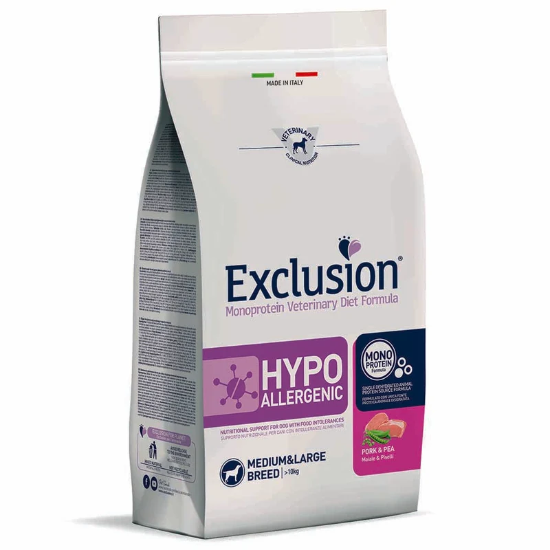 Exclusion Hypoallergenic Maiale e Piselli 2kg per Cani Adulti di Taglia Media e Grande