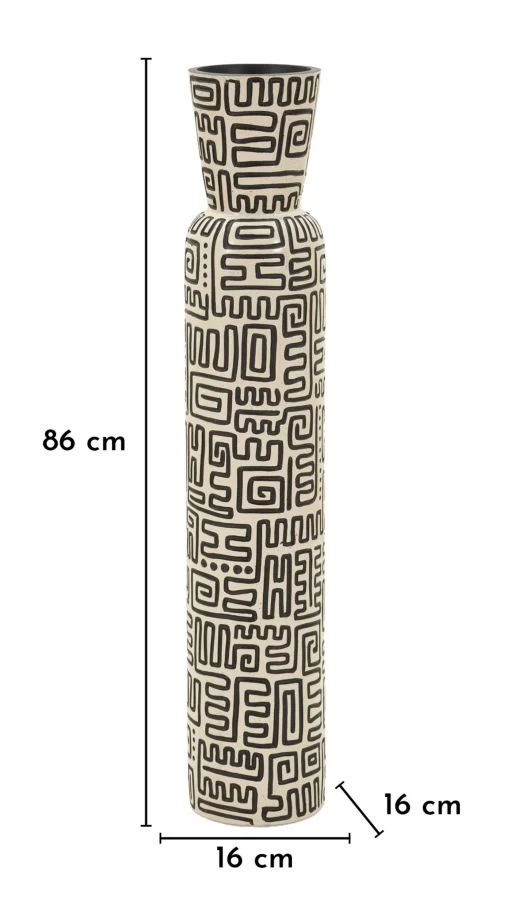 Vaso Resina Nairobi Ø16x86 cm in Resina Bianco e Nero