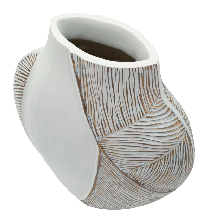 Vaso Resina Ho Chi Minh 27x11,5x31 cm in Resina Bianco effetto lavato