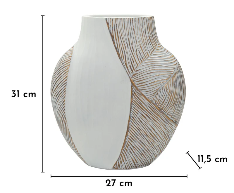Vaso Resina Ho Chi Minh 27x11,5x31 cm in Resina Bianco effetto lavato
