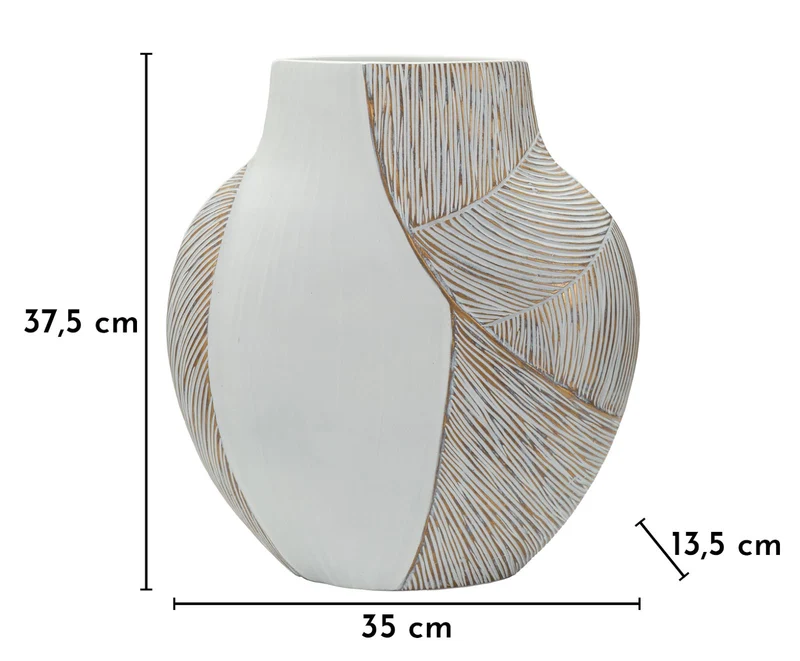 Vaso Resina Ho Chi Minh 35x13,5x37,5 cm in Resina Bianco effetto lavato
