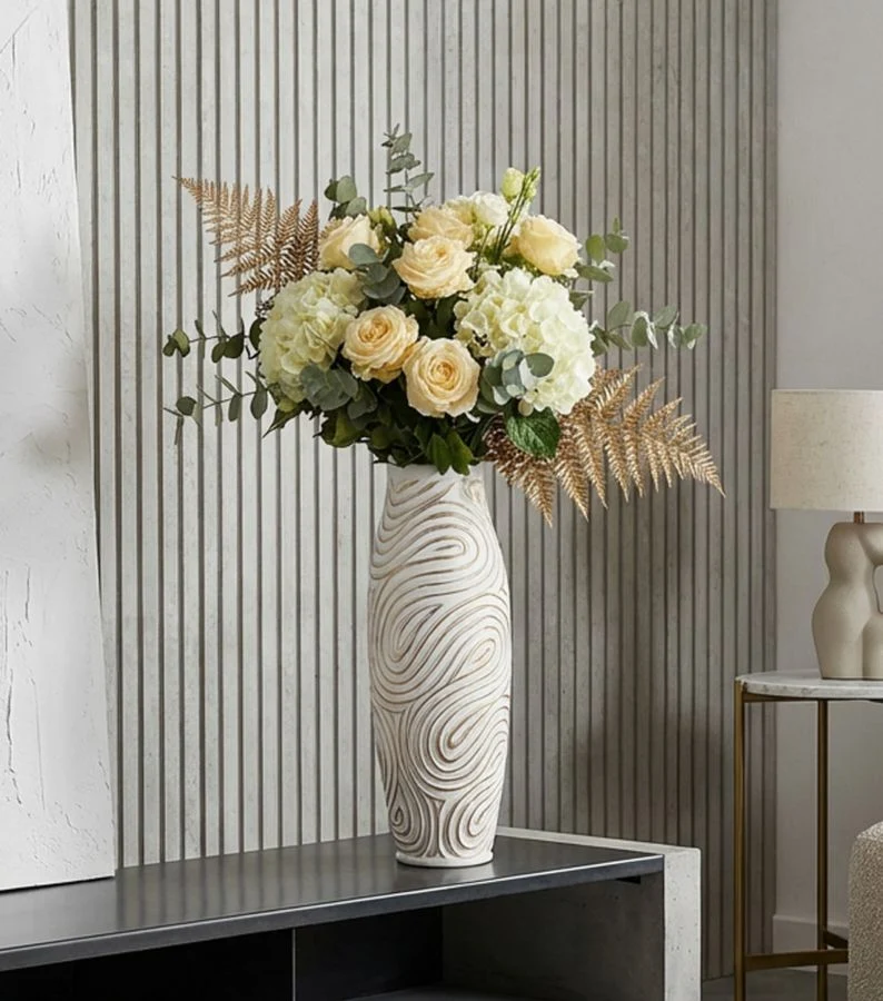 Vaso Resina Oblix Ø18,5x50 cm in Resina Bianco effetto lavato