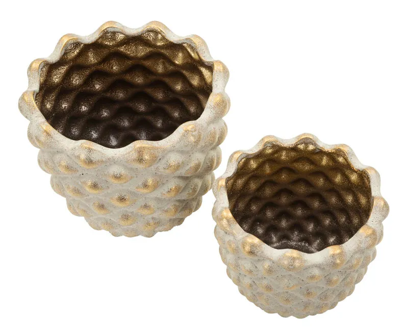 Cachepot Pepitas Coppia Ø23x18 cm in Ceramica Grigio e Oro