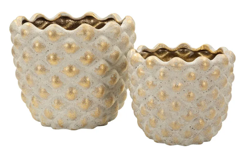 Cachepot Pepitas Coppia Ø23x18 cm in Ceramica Grigio e Oro