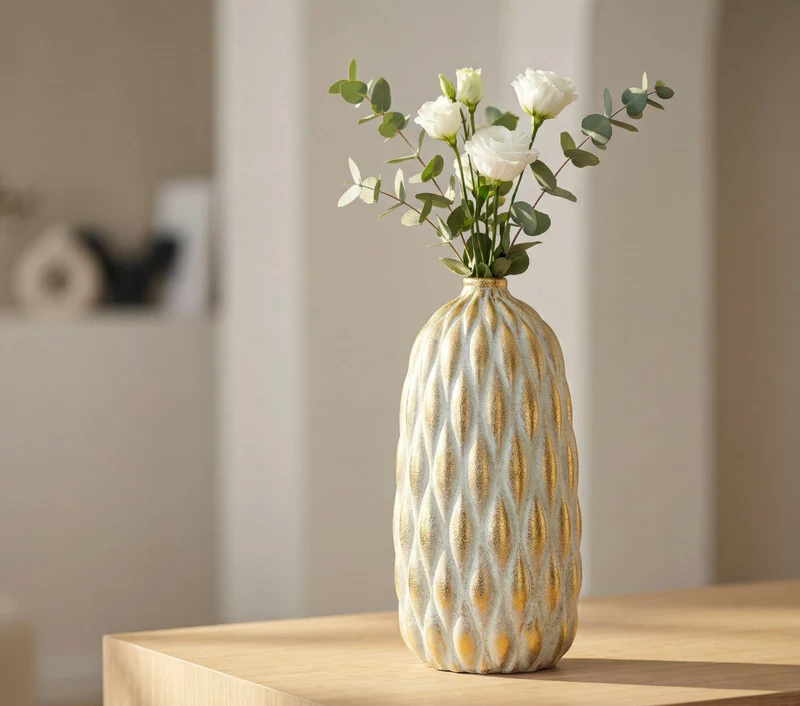 Vaso Pepitas Ø18,5x37,5 cm in Ceramica Grigio e Oro
