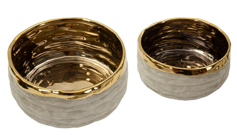 Cachepot Lima Bassi Coppia 22,5x0x10,5 cm in Ceramica Grigio e Oro