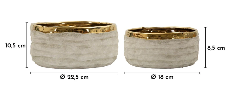 Cachepot Lima Bassi Coppia 22,5x0x10,5 cm in Ceramica Grigio e Oro