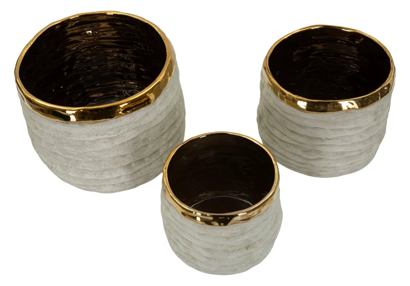 Cachepot Lima Alti Tris Ø23x17,5 cm in Ceramica Grigio e Oro