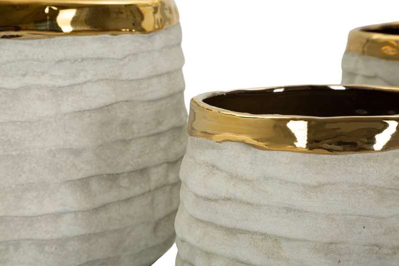 Cachepot Lima Alti Tris Ø23x17,5 cm in Ceramica Grigio e Oro