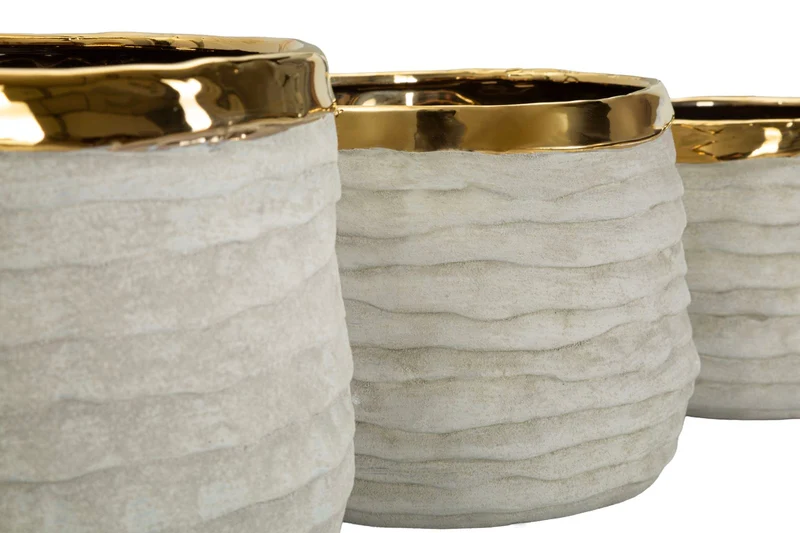 Cachepot Lima Alti Tris Ø23x17,5 cm in Ceramica Grigio e Oro