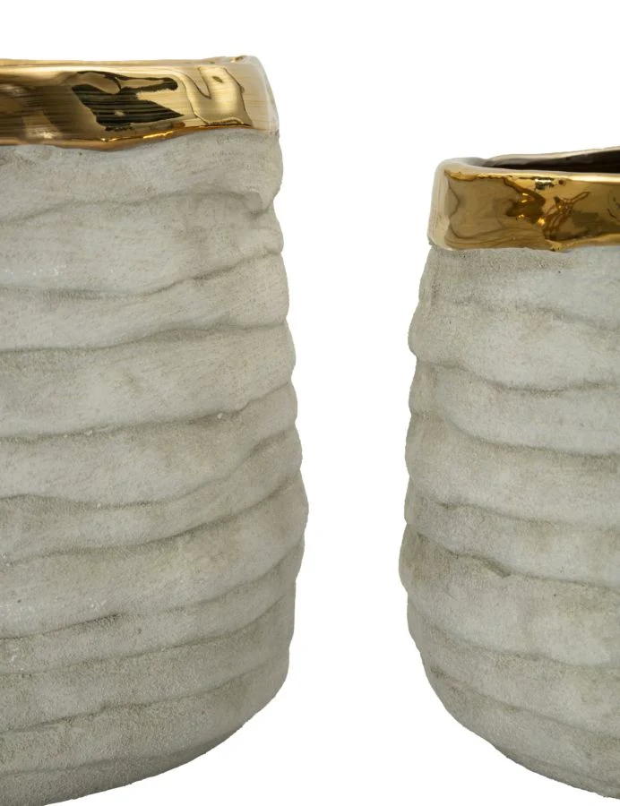 Cachepot Lima Alti Tris Ø23x17,5 cm in Ceramica Grigio e Oro