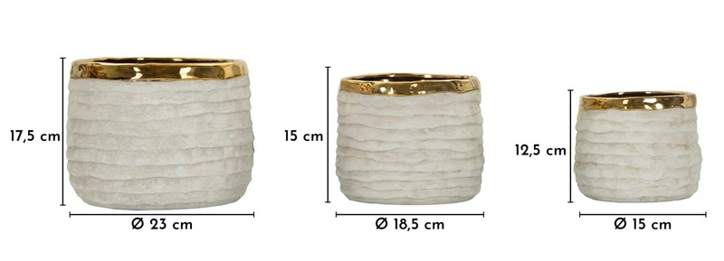Cachepot Lima Alti Tris Ø23x17,5 cm in Ceramica Grigio e Oro
