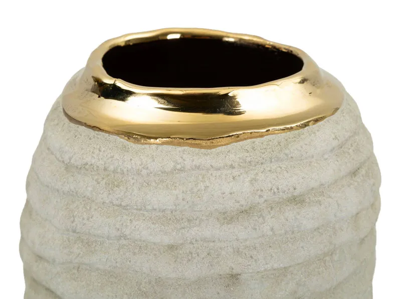 Vaso Lima Ø12,5x25 cm in Ceramica Grigio e Oro