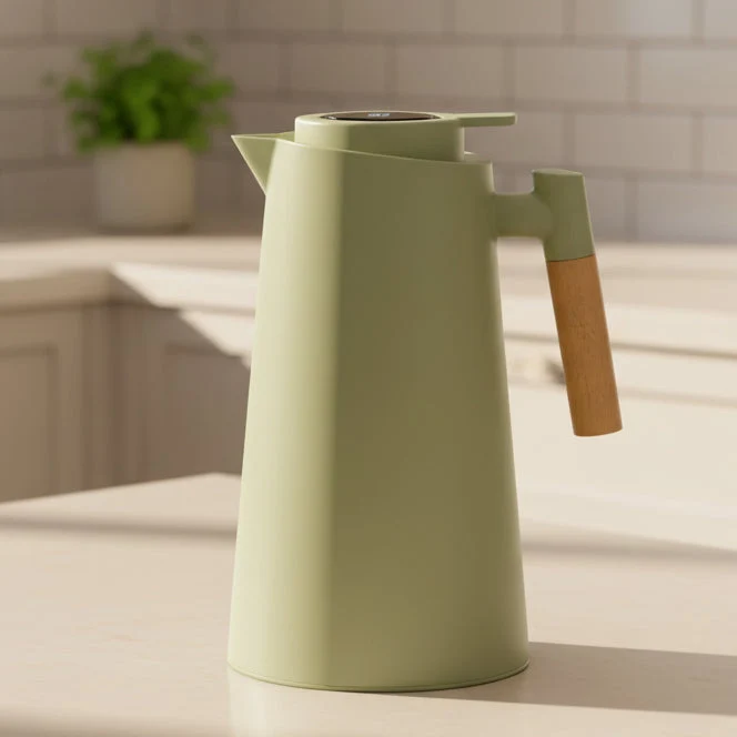 Thermoskan – Dubbelwandig, temperatuurdisplay in deksel & houten handgreep