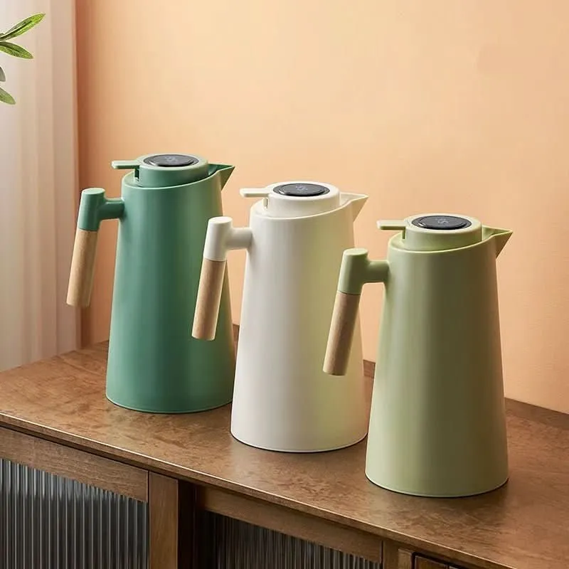 Thermoskan – Dubbelwandig, temperatuurdisplay in deksel & houten handgreep