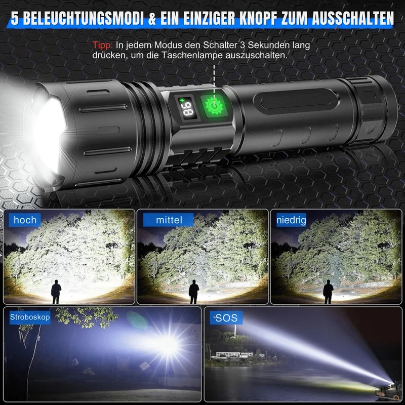 Oplaadbare LED zaklamp – Krachtige lichtbundel, meerdere standen & USB-C