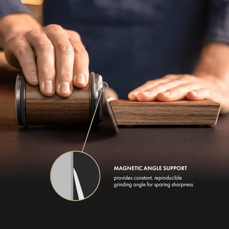 Rollende Messenslijper – Diamant Slijprol met Magnetische Hoekgeleiding