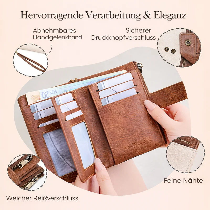 RFID-blokkerende tri-fold portemonnee voor dames – stijlvol, ruim & veilig ontwerp