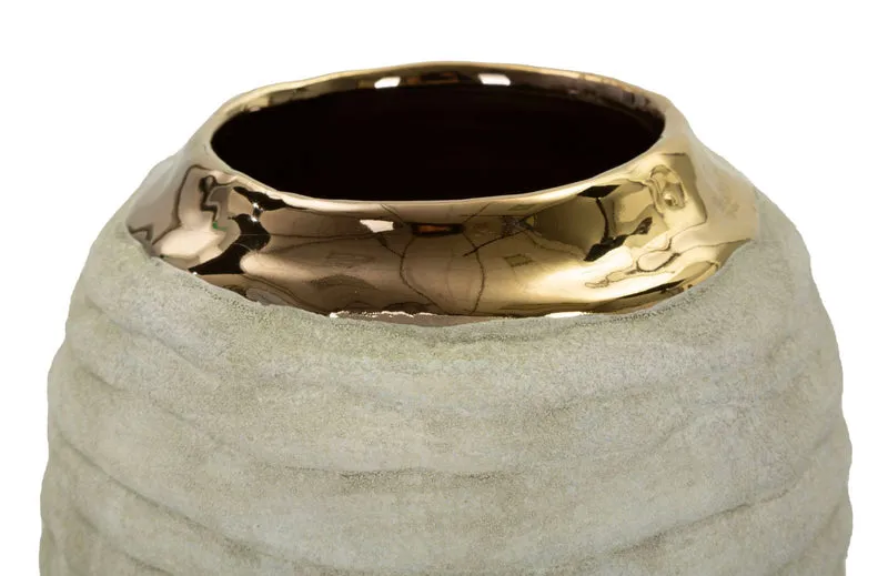 Vaso Lima Ø14x30 cm in Ceramica Grigio e Oro