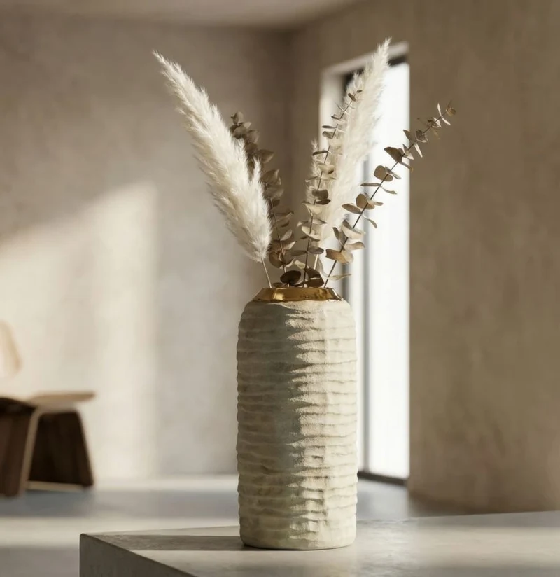 Vaso Lima Ø14x30 cm in Ceramica Grigio e Oro