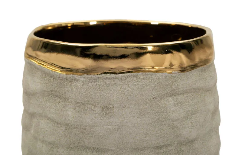 Vaso Lima Open Ø14x31,5 cm in Ceramica Grigio e Oro