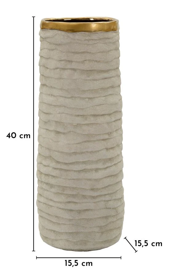 Vaso Lima Open Ø15,5x40 cm in Ceramica Grigio e Oro