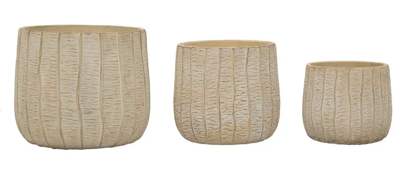 Cachepot Flake Set 3 Pz 30,5x30,5x27 cm in Ceramica Crema