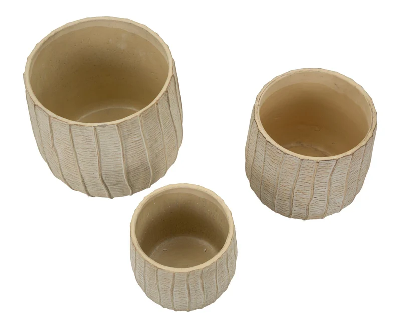 Cachepot Flake Set 3 Pz 30,5x30,5x27 cm in Ceramica Crema