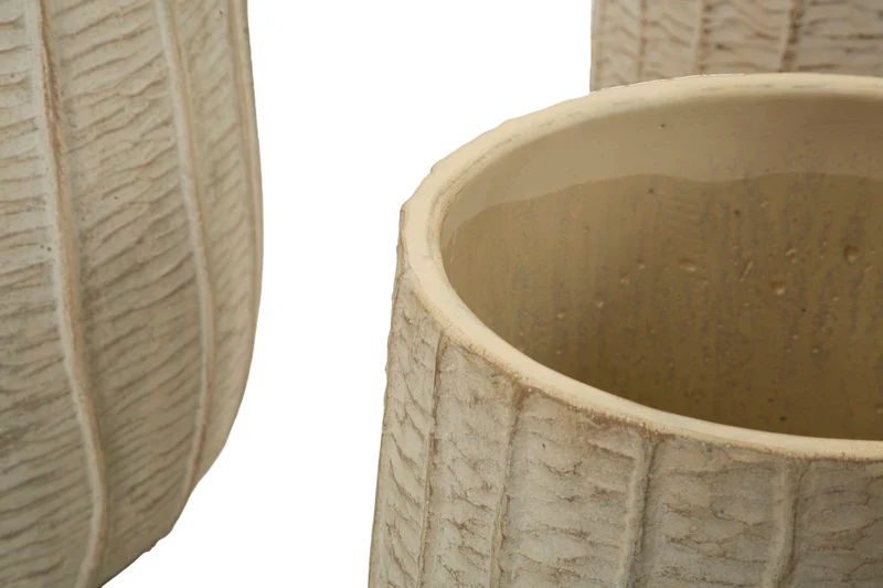 Cachepot Flake Set 3 Pz 30,5x30,5x27 cm in Ceramica Crema