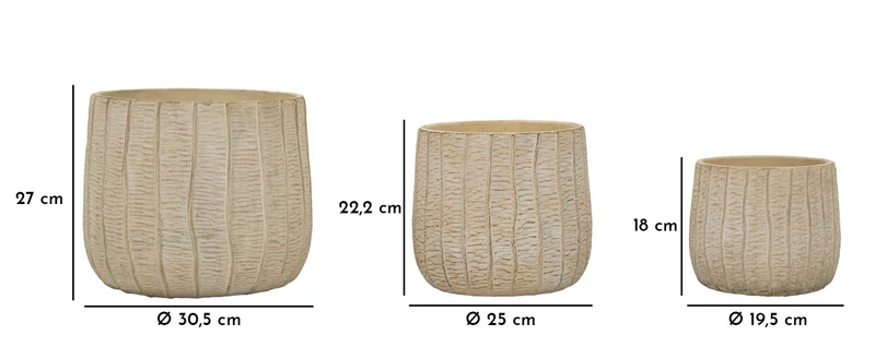 Cachepot Flake Set 3 Pz 30,5x30,5x27 cm in Ceramica Crema