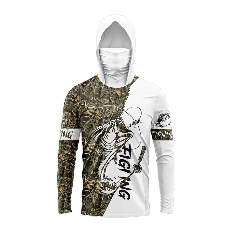 Heren visshirt met capuchon – UPF 50 outdoor shirt met visprint